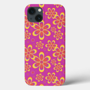 Magenta Purple Yellow Groovy Flower Pattern iPhone 13 Case