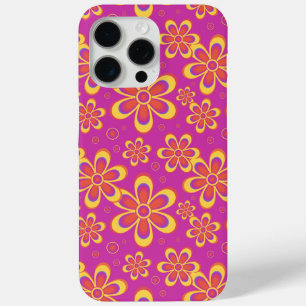 Magenta Purple Yellow Groovy Flower Pattern iPhone 15 Pro Max Case