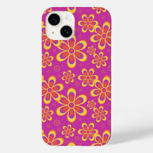 Magenta Purple Yellow Groovy Flower Pattern Case-Mate iPhone 14 Case