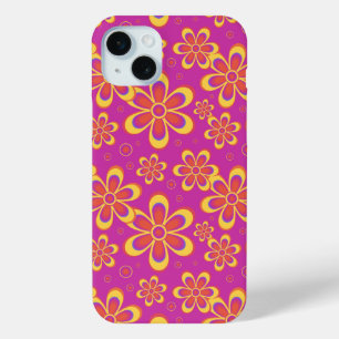 Magenta Purple Yellow Groovy Flower Pattern iPhone 15 Mini Case