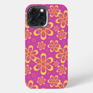 Magenta Purple Yellow Groovy Flower Pattern iPhone 13 Pro Max Case
