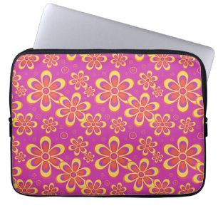 Magenta Purple Yellow Groovy Flower Pattern Laptop Sleeve