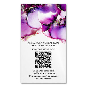 *~* Magenta QR CODE Yummy Gold Gilded AP29 Magnetic Business Card