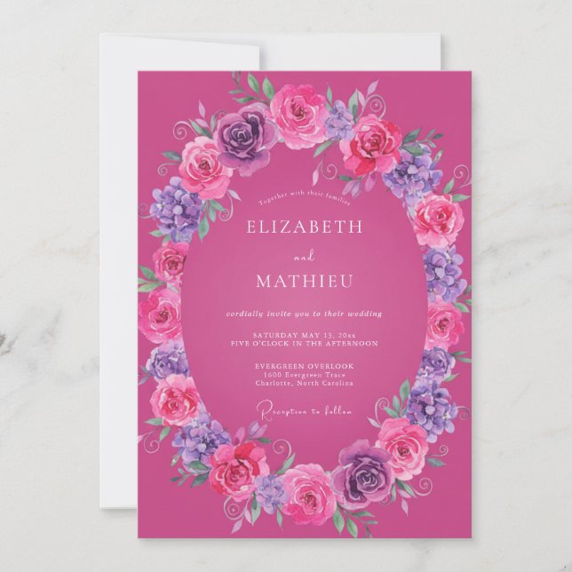 Magenta Radiant Floral Wedding Invitation (Front)