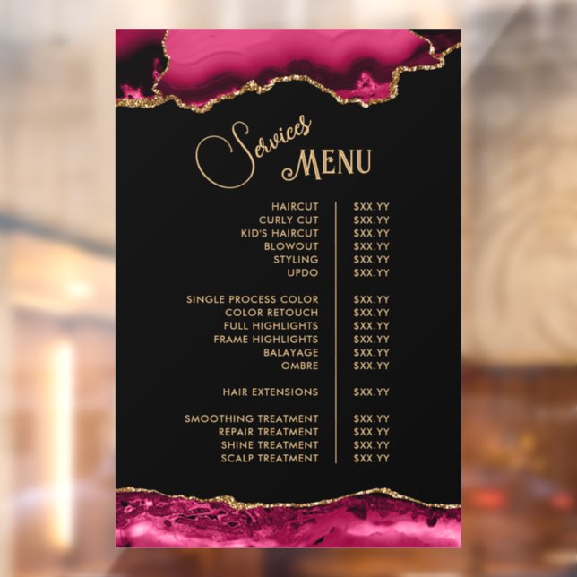 Magenta Red Agate Services Menu (Sheet 2)