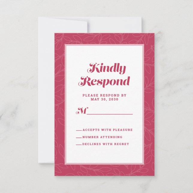 Magenta Red Artistic Leaf |  Modern Bold Abstract  RSVP Card (Front)
