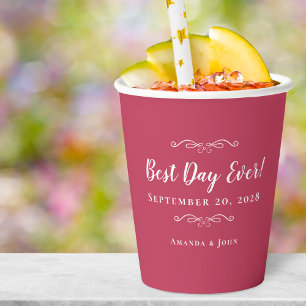 Magenta Red Elegant Weddings Best Day Ever Trendy Paper Cups