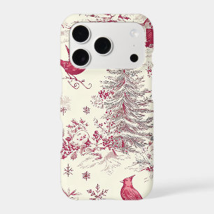 Magenta Red Green Christmas Toile Cream Winter