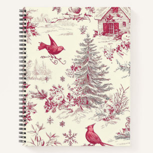 Magenta Red Green Christmas Toile Cream Winter Notebook