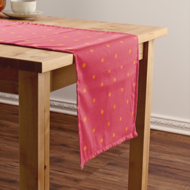 Magenta Red Pink With Goldfish Orange Spots Short Table Runner (In Situ)
