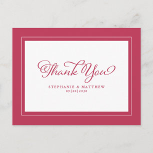 Magenta Red White Elegant Modern Wedding Thank You Postcard
