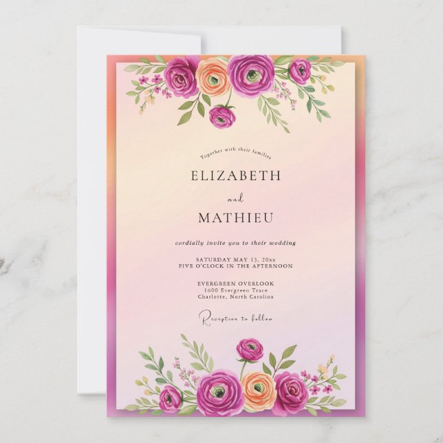 Magenta Resplendent Spring Wedding Invitation (Front)