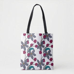 Magenta retro ethnic elegant flower pattern tote bag