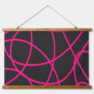 Magenta Ribbons on Black Hanging Tapestry