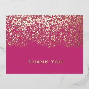 Magenta Rose Gold Foil Wedding Thank You Holiday Postcard