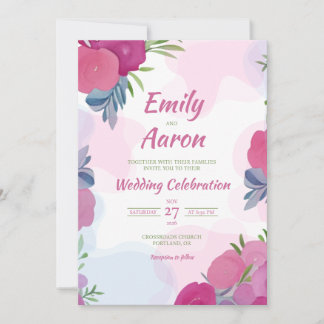 Magenta Rose Romantic Floral Watercolor Wedding Invitation