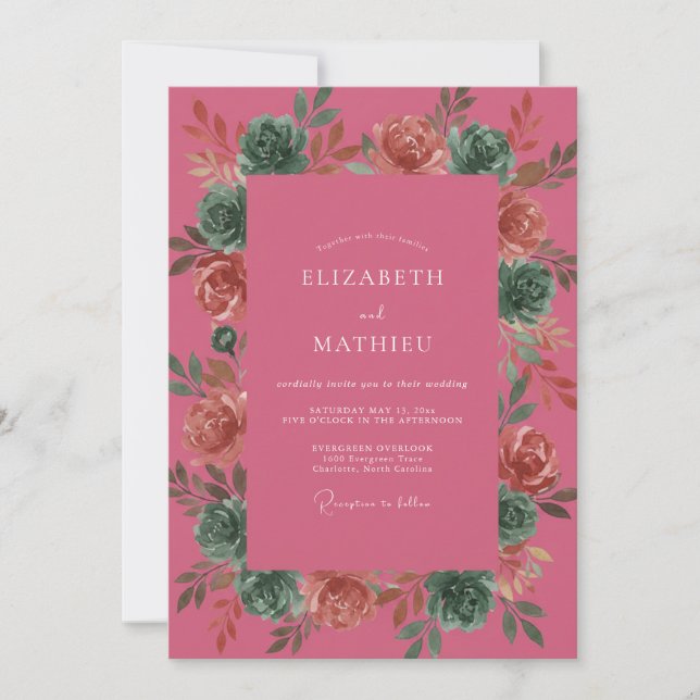 Magenta Rust Succulent Eucalyptus Wedding Invitation (Front)