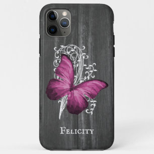 Magenta Rustic Butterfly Personalised Case-Mate iPhone Case