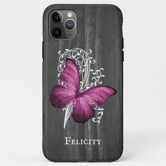 Magenta Rustic Butterfly Personalised Case-Mate iPhone Case (Back)