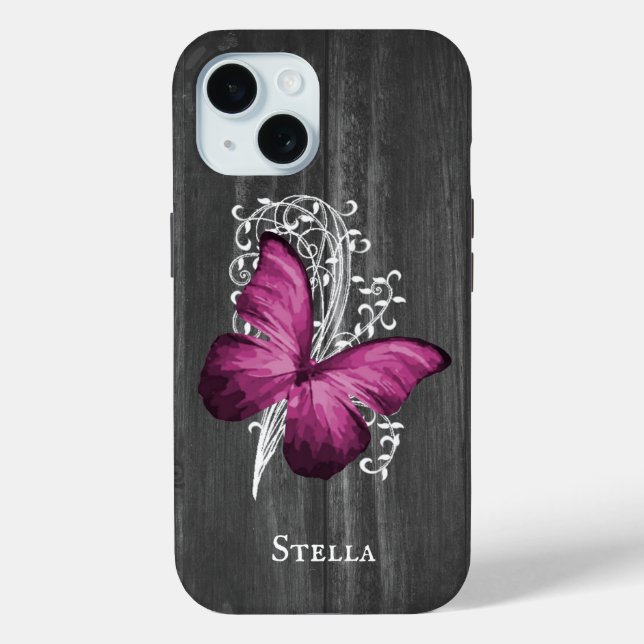 Magenta Rustic Butterfly Personalised Case-Mate iPhone Case (Back)