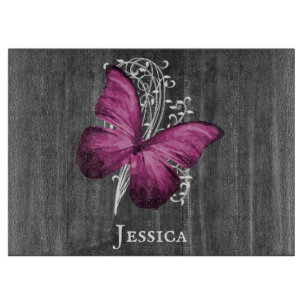 Magenta Rustic Butterfly Personalised Cutting Board