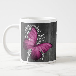 Magenta Rustic Butterfly Personalised Large Coffee Mug