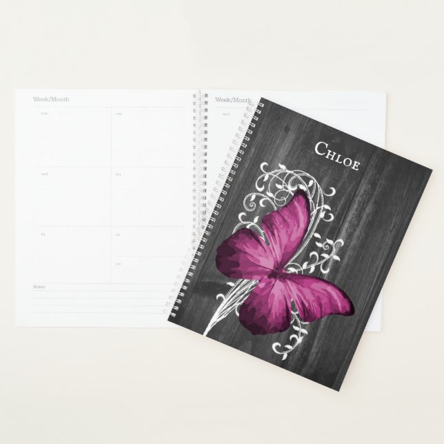 Magenta Rustic Butterfly Personalised Planner (Display)