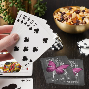 Magenta Rustic Butterfly Personalised Playing Cards