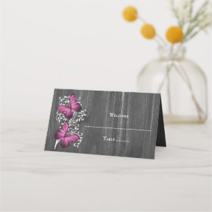 Magenta Rustic Butterfly Reception Place Card