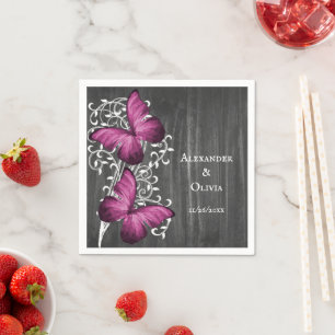 Magenta Rustic Butterfly Wedding Napkin