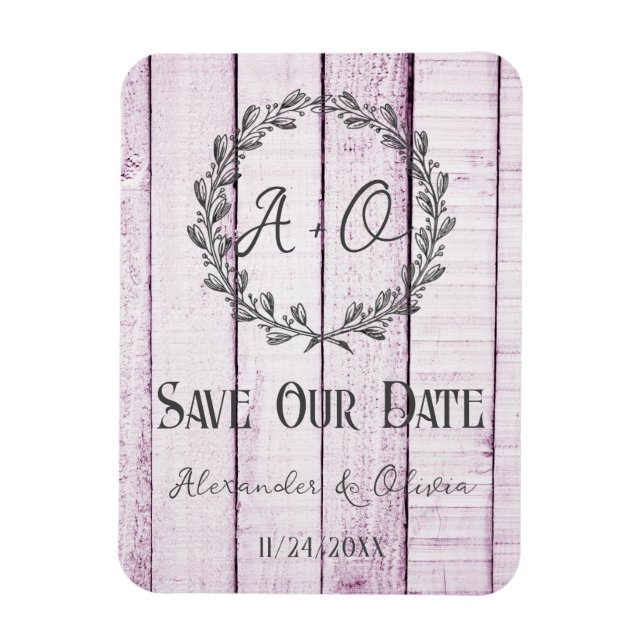 Magenta Rustic Monogram Save The Date Magnet (Vertical)