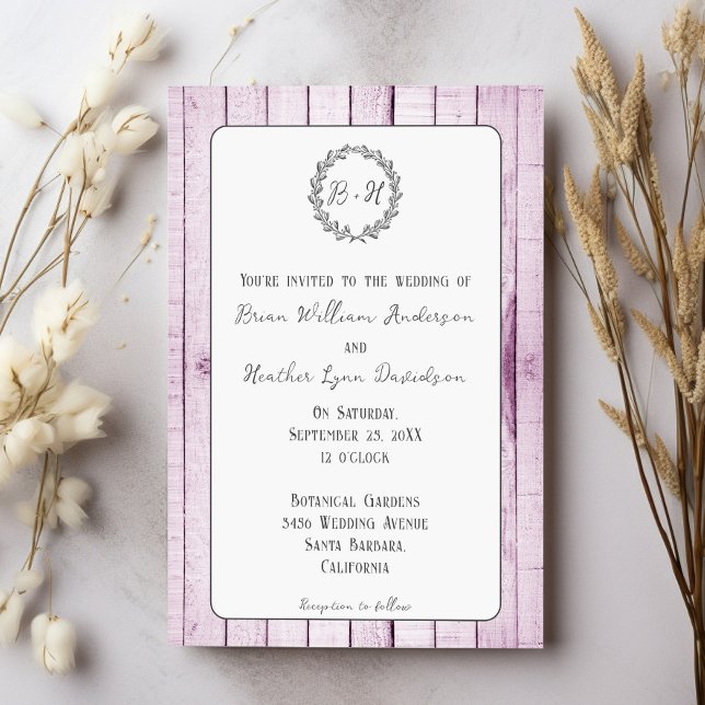 Magenta Rustic Monogram Wedding Invitation (Magenta Rustic Monogram Wedding Invitation)