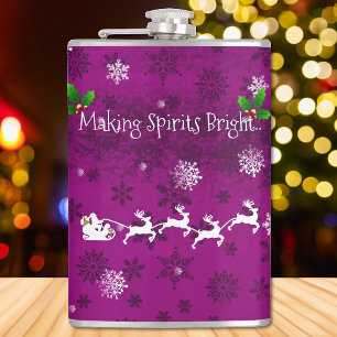 Magenta Santa's Sleigh and Reindeer Flask