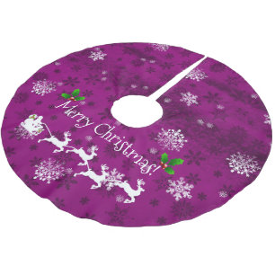 Magenta Santa's Sleigh and Reindeer Tree Skirt