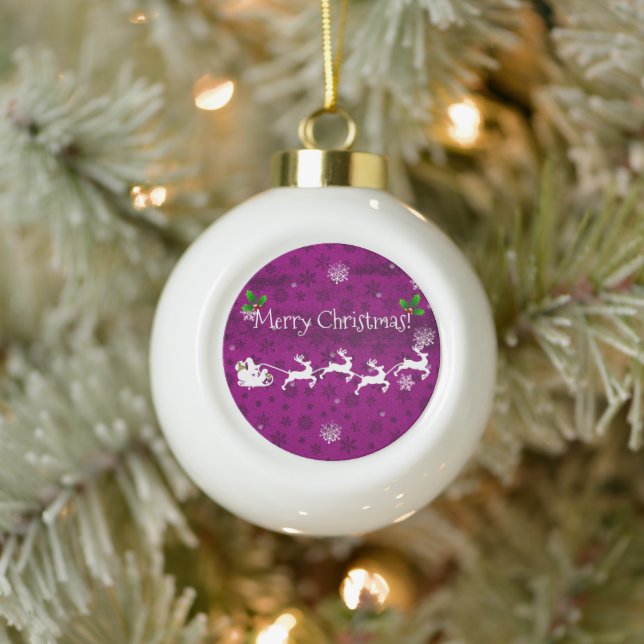 Magenta Santa's Sleigh & Reindeer Ornament (Tree)