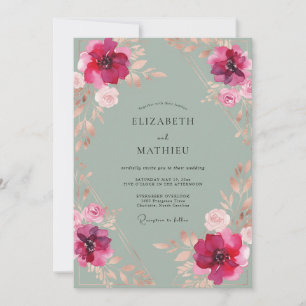 Magenta Seafoam Petal Wedding Invitation