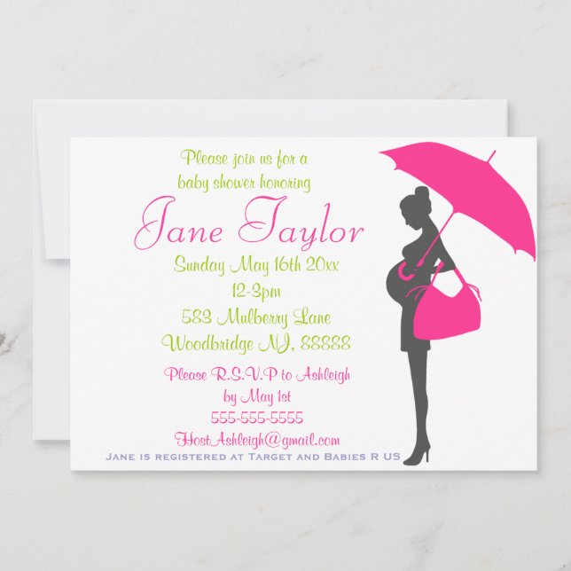 Magenta Silhouette Baby Shower Invitations (Front)