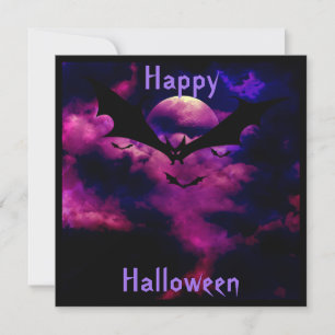 Magenta Sky Bats  Halloween Party Invitation