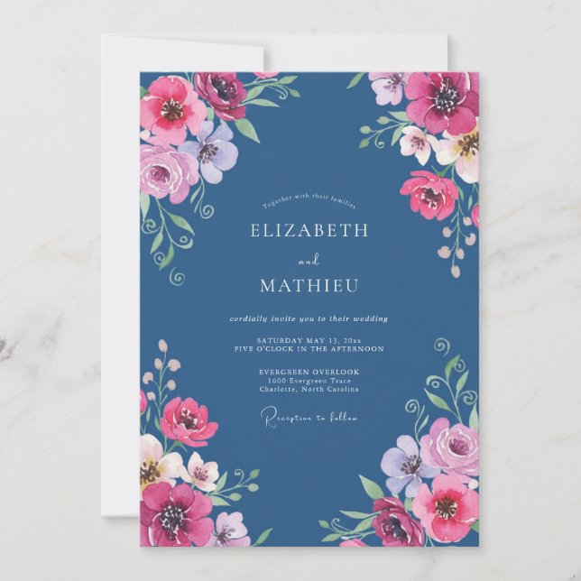 Magenta Slate Poppy Wedding Invitation (Front)