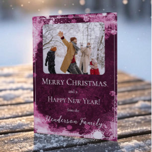 Magenta Snowflakes Flat Holiday Photo Card