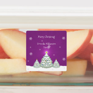 Magenta Snowy Christmas Tree Baking Label