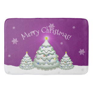Magenta Snowy Christmas Tree Bath Mat