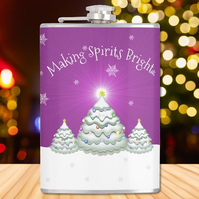 Magenta Snowy Christmas Tree Flask (Magenta Christmas Tree Flask)