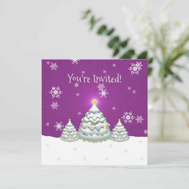 Magenta Snowy Christmas Tree Invitation (Standing Front)