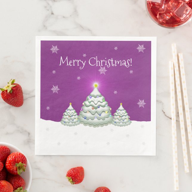 Magenta Snowy Christmas Tree Paper Napkin (Insitu)