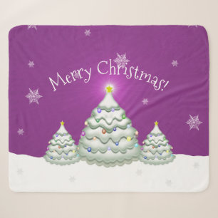 Magenta Snowy Christmas Tree Sherpa Blanket