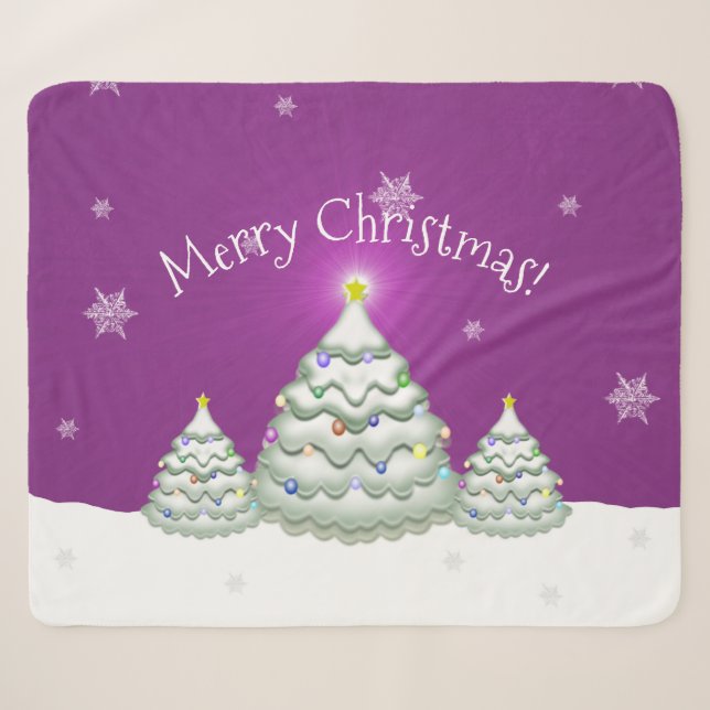 Magenta Snowy Christmas Tree Sherpa Blanket (Front (Horizontal))