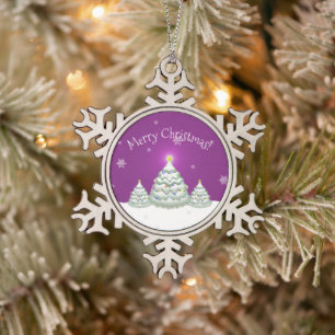 Magenta Snowy Christmas Tree Snowflake Ornament