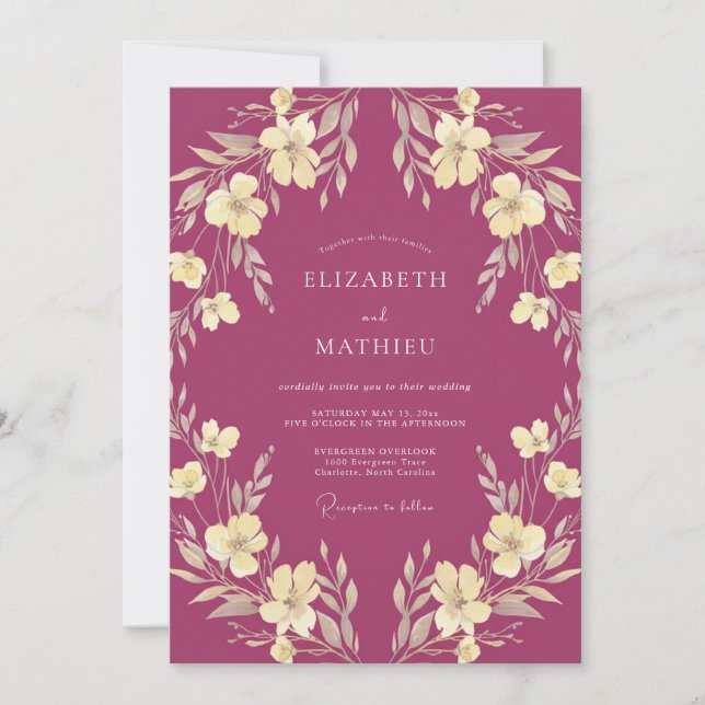 Magenta Sophisticated Nature Wedding Invitation (Front)