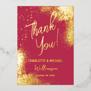 Magenta Sparkle Photo Overlay Wedding Thank You 